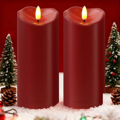 Outdoor Waterproof Flameless LED Candle with Remote & Timer - Red 8x3 Inches - Variation D3xH8