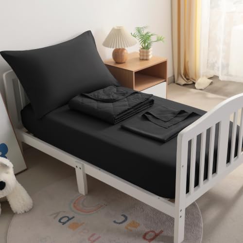 Toddler Cooling Bedding Set - Rayon Bamboo, 4 Pieces, Black