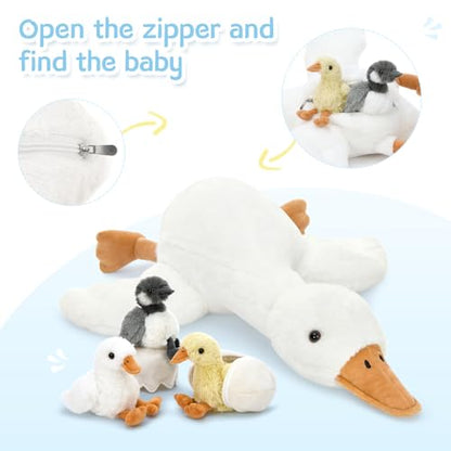 23.6-Inch Goose Stuffed Animal with Babies & Eggs Plush Pillow - Soft Nursery Decor