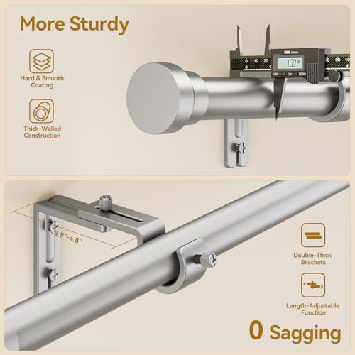 YaFex Curtain Rods 32-170 Inch, Heavy Duty 1 Inch Adjustable Curtain Rod for Windows, Silver Extra Long Window Treatment Rods, Modern Design, Easy Installation