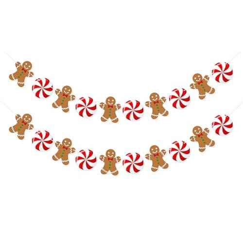 Uniwish Peppermint Gingerbread Man Banner Garland Christmas Hanging Decorations Christmas Tree Ornaments for Home Office Decor New Year Xmas Holiday Party Supplies