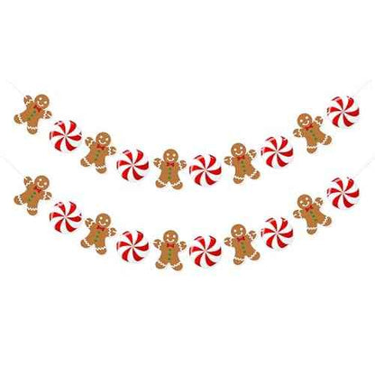 Uniwish Peppermint Gingerbread Man Banner Garland Christmas Hanging Decorations Christmas Tree Ornaments for Home Office Decor New Year Xmas Holiday Party Supplies