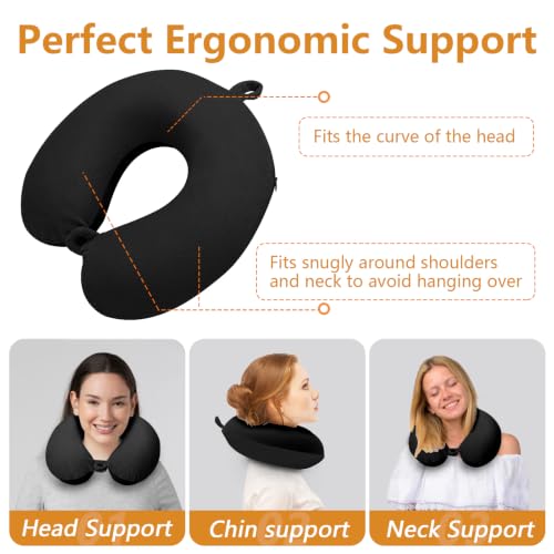 Travel Neck Pillow Memory Foam U Shape Airplane Pillow for Adults - Black
