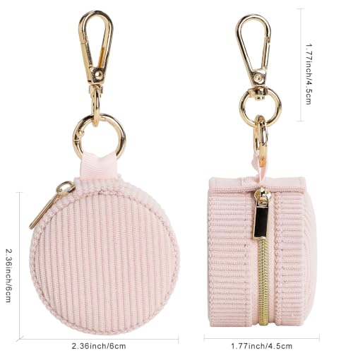 Pink Velvet Jewelry Travel Case with Keychain - Small Ring & Earring Organizer
