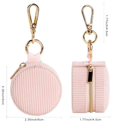 Pink Velvet Jewelry Travel Case with Keychain - Small Ring & Earring Organizer