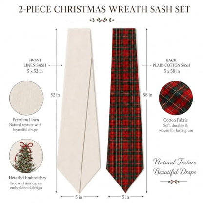 Personalized Christmas Wreath Sash Set - Monogram Embroidered Holiday Decor M