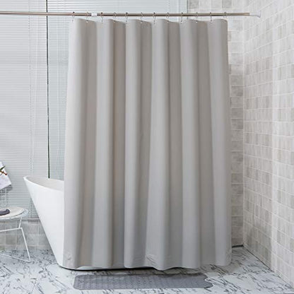 AmazerBath Plastic Shower Curtain, 72 x 84 Inches PEVA Thick Bathroom Plastic Shower Curtains with Heavy Duty Clear Stones and Grommet Holes-Grey