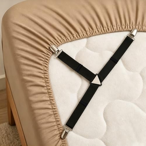 Adjustable Bed Sheet Straps with Triangular Support - White, 12 PCS