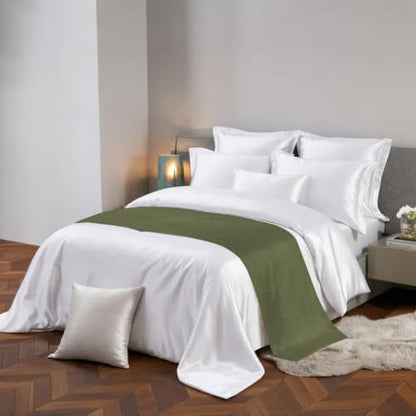 94 x 20 Inch Olive Green Bed Runner for King Size Bed - Farmhouse Hotel Style Decorative Throw