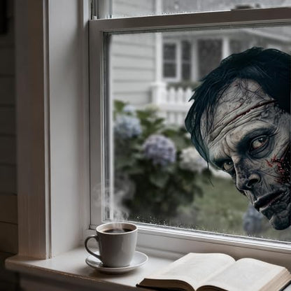 Halloween Zombie Window Clings - Double-Sided Bloody Zombie Face Vinyl Decals, Haunted House Decor - Head 3