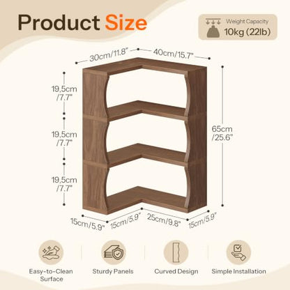 Wall Mounted Corner Floating Shelves Set of 4 - Walnut Finish