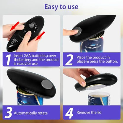 Electric Can Opener, Handheld Automatic Smooth Edge Kitchen Gadget - Black