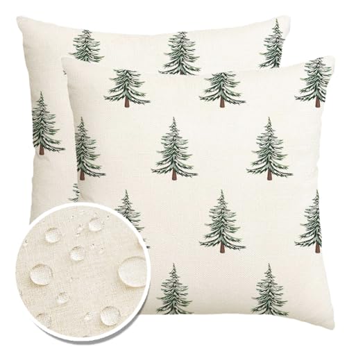 Outdoor Christmas Pillow Covers 20x20 Inch Waterproof Tree Decor Set - White