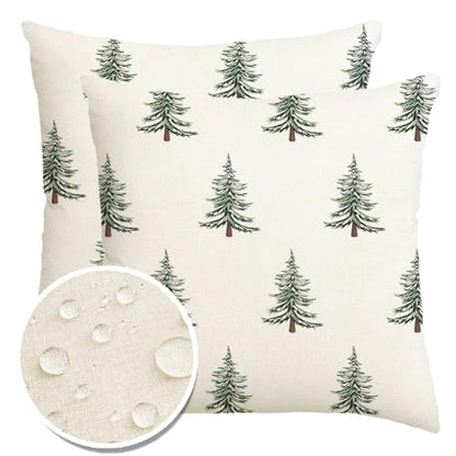 Outdoor Christmas Pillow Covers 20x20 Inch Waterproof Tree Decor Set - White