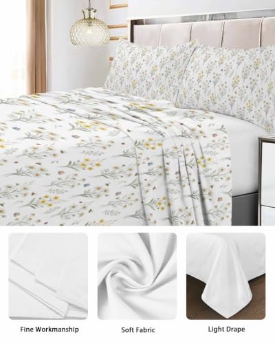 King Size Flat Sheet - Green, Yellow, White Microfiber Bed Sheets, 105x98