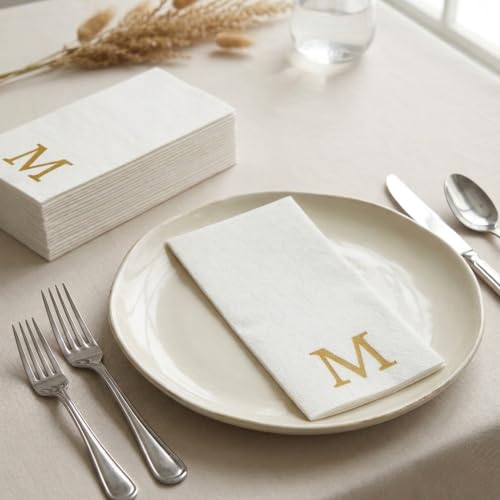 Personalized Monogram Hand Towels Bathroom - White with Gold Letter Q - 25 Pack