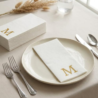 Personalized Monogram Hand Towels Bathroom - White with Gold Letter Q - 25 Pack