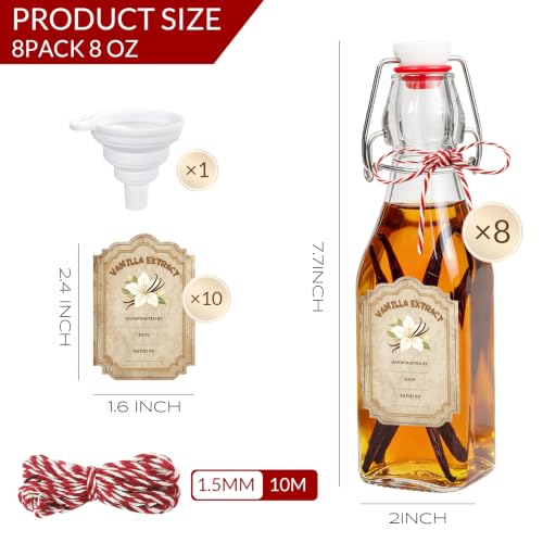 8 Pack 8oz Glass Swing Top Bottles for Vanilla Extract and Beverages