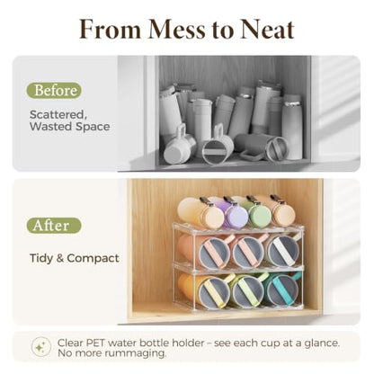 Clear 3-Tier Stackable Water Bottle Organizer Holder for Cabinets