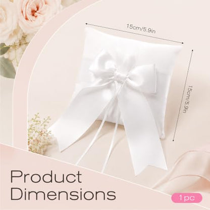 Ivory Ring Bearer Pillow 6x6 Inch Cotton Big Bow Wedding Ceremony Accessory