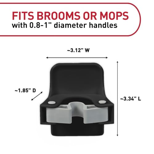 Large Black Broom Grippers with Strips - Damage-Free Wall Mount Storage