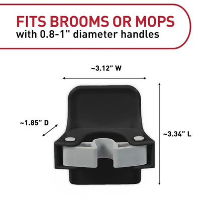 Large Black Broom Grippers with Strips - Damage-Free Wall Mount Storage