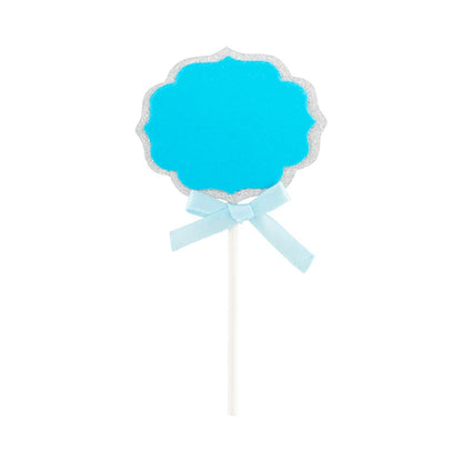 Restaurantware Top Cake 4.5 X 2.5 Inch Cake Toppers 10 DIY Cake Topper Inserts - Sturdy With Glitter Rim Blue And Silver Paper Cake Decoration Birthday Baby Shower Wedding Supplies