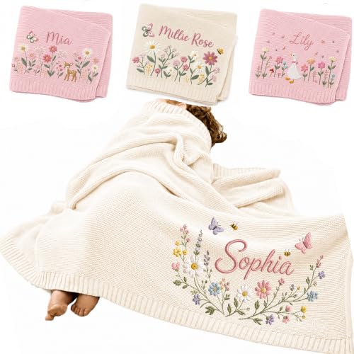 Baby Blanket Custom Knit Embroidered with Name for Girls & Boys - Style 6