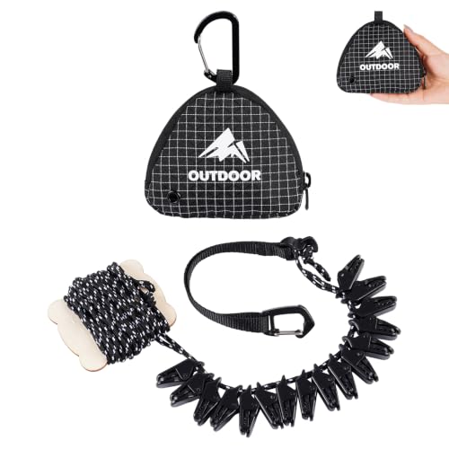 Camping Clothesline with 18 Clothespins - 13.7Ft Travel Clothesline Black