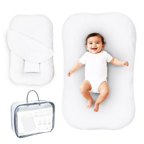 Aila + Aiden Baby Lounger - Organic Cotton Infant Lounger | Adjustable & Portable | Soft, Breathable Cover - Snuggle Collection (White)