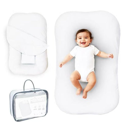 Aila + Aiden Baby Lounger - Organic Cotton Infant Lounger | Adjustable & Portable | Soft, Breathable Cover - Snuggle Collection (White)