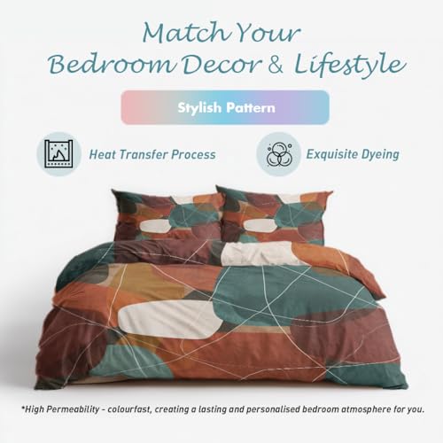 Geometric Abstract Duvet Cover Set Queen Size 3 Piece Terracotta & White