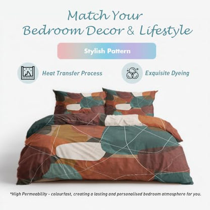 Geometric Abstract Duvet Cover Set Queen Size 3 Piece Terracotta & White