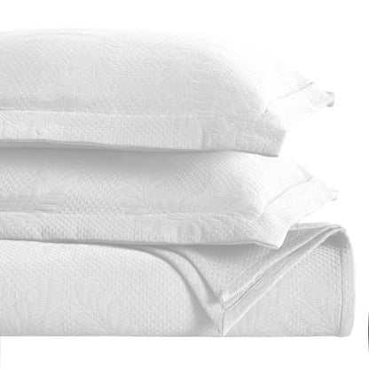 King Cotton Bedspread Set with Pillow Shams - White, Oversized, All-Season Comfort