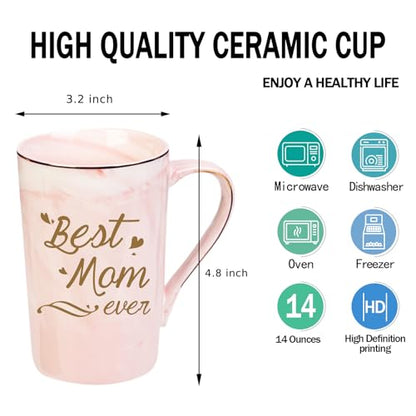 Pink Best Mom Ever Mug - 14 OZ Ceramic Gift for Mom from Daughter Son with Gift Box