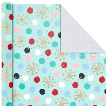 Christmas Wrapping Paper Bundle with Quirky Holiday Designs, 4 Rolls with Cut Lines, Blue, Gold, Yeti, Santa, Penguin