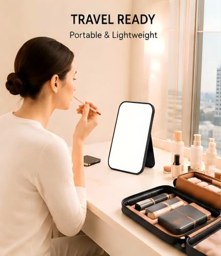 8 Inch Desktop Makeup Mirror with 90° Adjustable Stand and Wall Mount, Portable Black Vanity Mirror