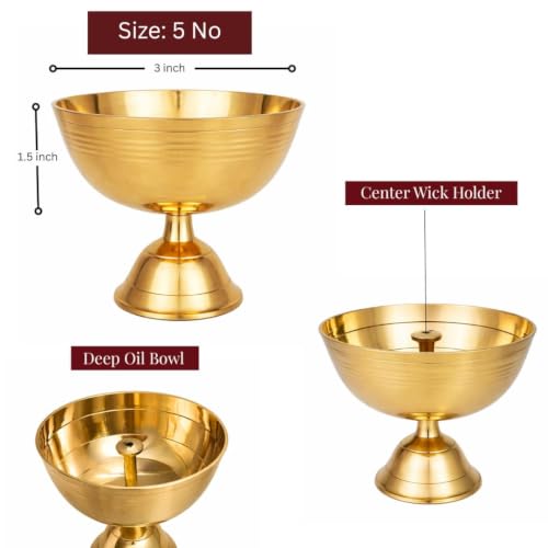 Brass Akhand Jyoti Diya for Pooja Small 5 No Traditional Deepak