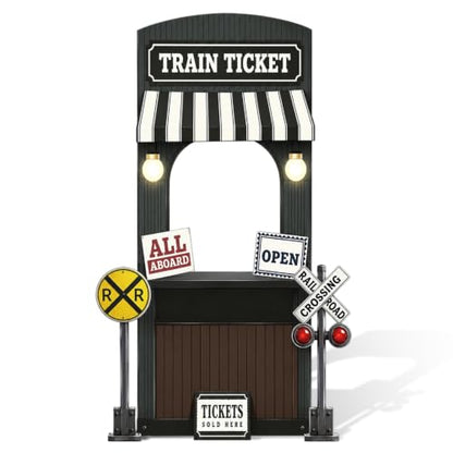 Classic 5 FT Express Train Ticket Station Cardboard Cutout Backdrop - Vintage Railway Scene for Parties