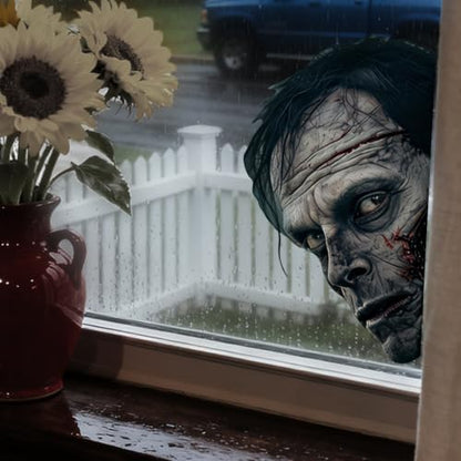 Halloween Zombie Window Clings - Double-Sided Bloody Zombie Face Vinyl Decals, Haunted House Decor - Head 3