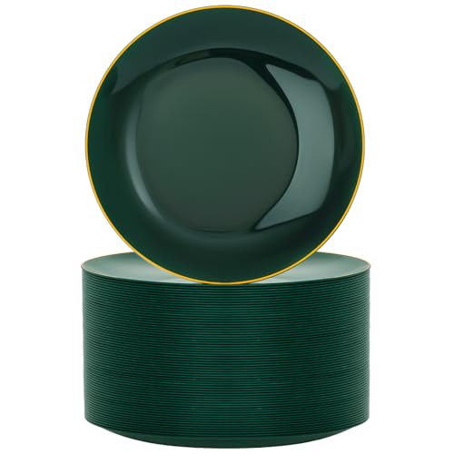 Disposable Green and Gold Plastic Plates - 7.5 Inch, Pack of 100 - Variation of Green and Gold