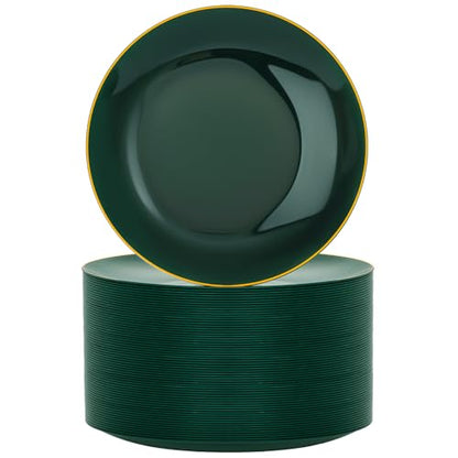 Disposable Green and Gold Plastic Plates - 7.5 Inch, Pack of 100 - Variation of Green and Gold