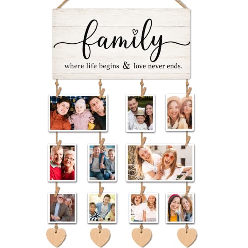 AWSICE Natural Wood Family Photo Frame Hanging Display Wall Decor