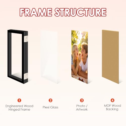 FIXSMITH 4x6 Double Hinged Picture Frame Set - Black Wall & Desk Photo Display