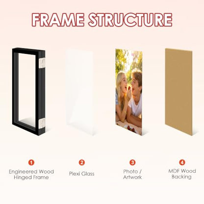 FIXSMITH 4x6 Double Hinged Picture Frame Set - Black Wall & Desk Photo Display