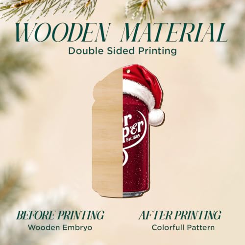 Cherry Cola Wooden Christmas Ornament - Double-Sided Retro Santa Drink Decor