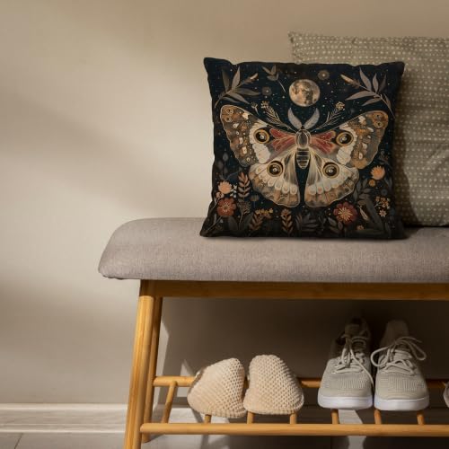 Witchy Moth Moon Throw Pillow Cover 18x18in - Gothic Gothic Home Decor - Variation of Witchy Moth Moon Pillow Covers