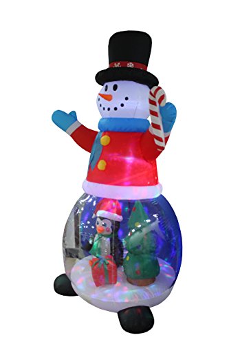 8 FT Inflatable Snowman Globe with Penguin & Gift Box - Holiday Yard Decor with Color-Changing LED Lights