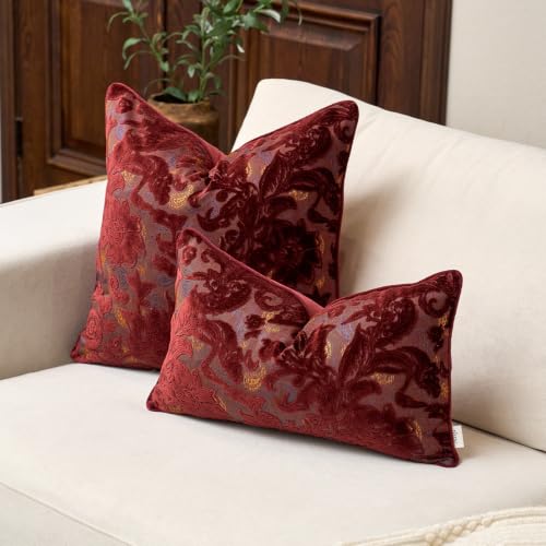 Alerfa Burgundy Floral Velvet Pillow Cover 12x20 Inch Rectangle Couch Throw Decorative Farmhouse Accent Pillowcase - Variation of THIS listing