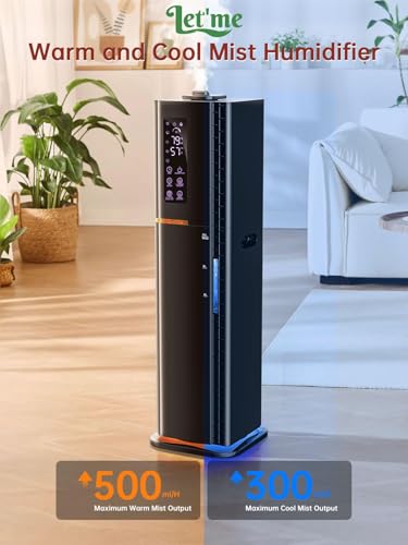 Let'me Black Large Room Humidifier 2.64Gal with Warm & Cool Mist, 3 Modes, 24H Timer